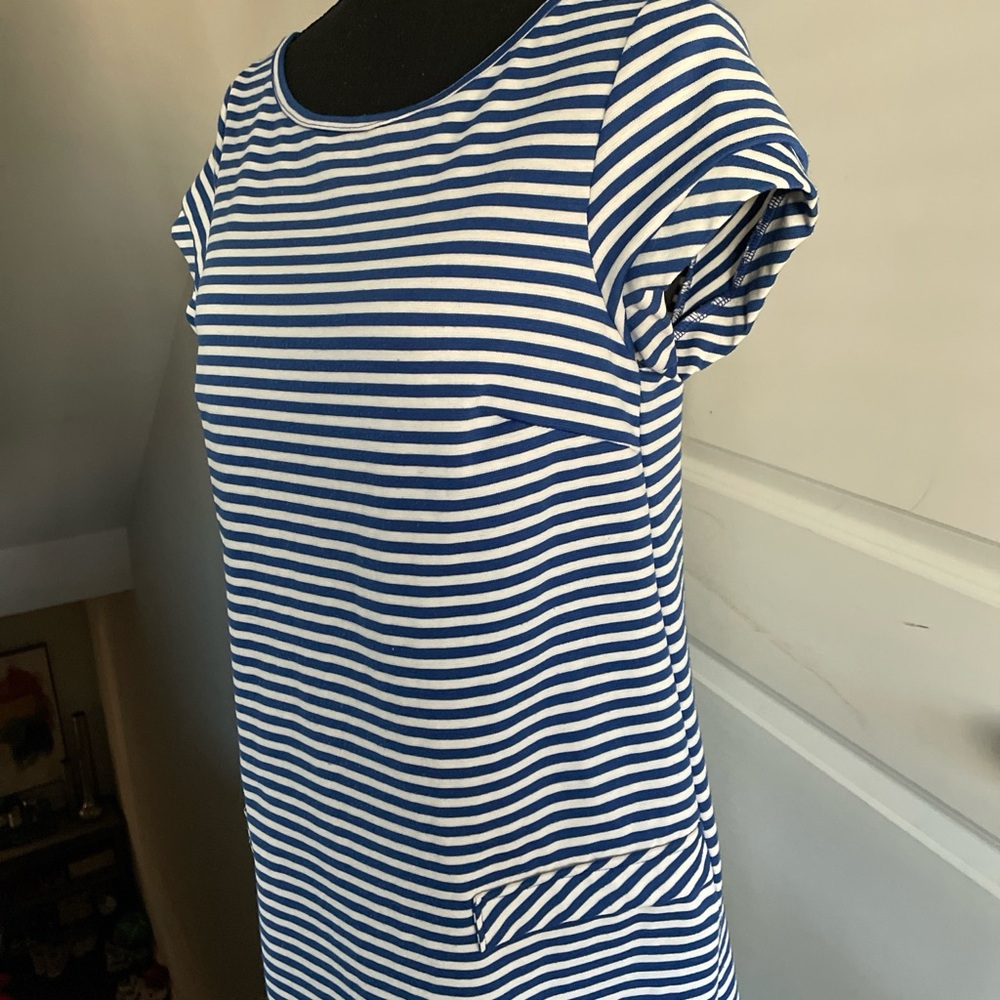 Nic & Dom Blue White Striped Dress Size M Nautical Inspired Vacation Preppy